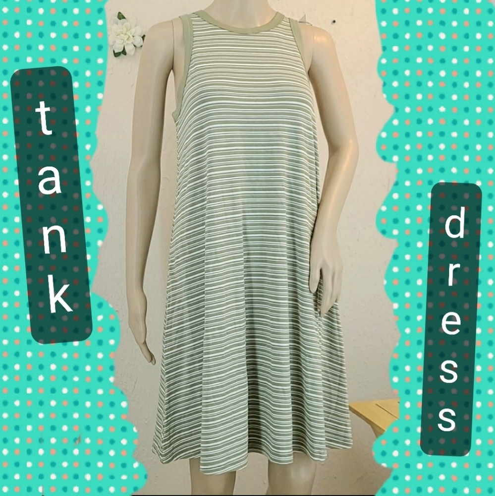 💙 NWT striped sleeveless tank dress swim cover olive